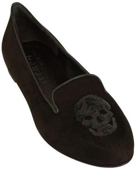 Alexander Mcqueen 10mm Suede Sequin Skull Loafers in Black | Lyst