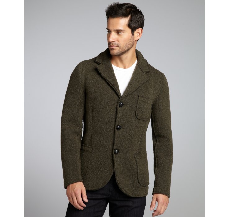 Lyst - Armani Forest Woolblend Knit Leather Trimmed Blazer in Green for Men