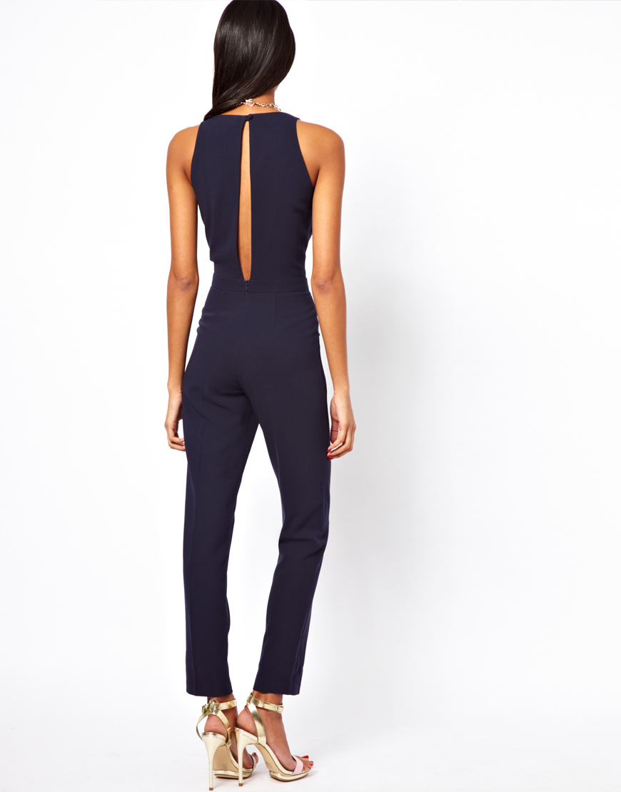 Asos Jumpsuit with Chic Racer Detail in Blue | Lyst