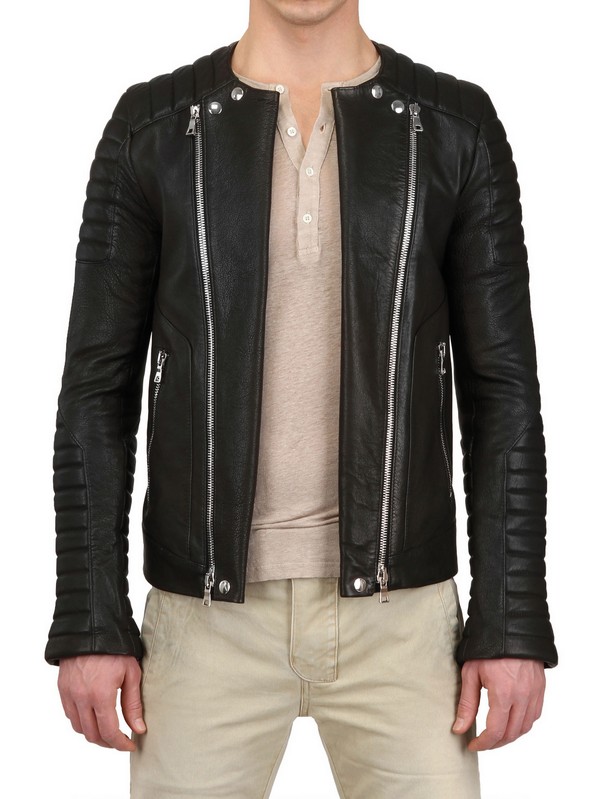 Balmain Nappa Leather Biker Jacket in Black for Men - Lyst