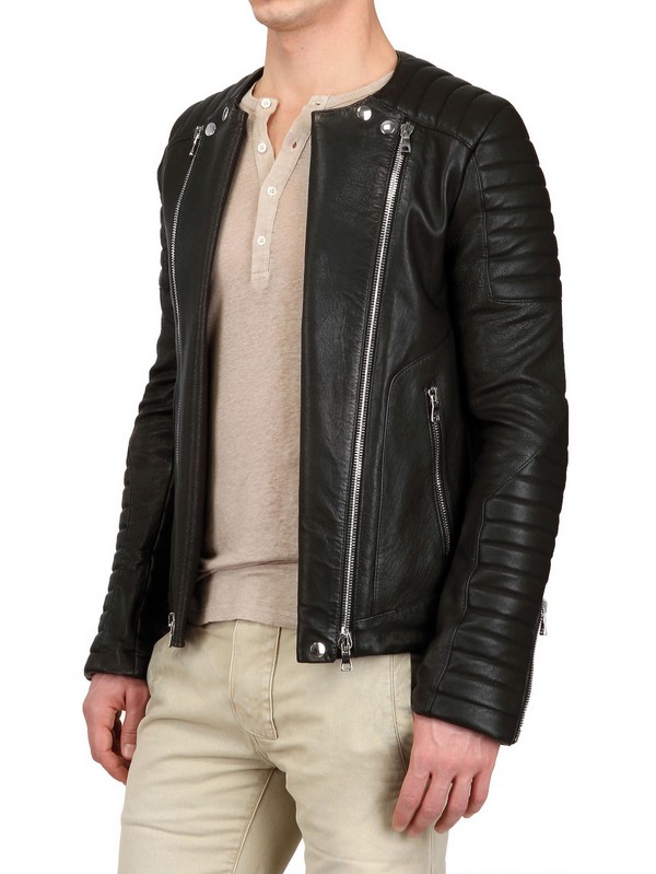 Balmain Black Nappa Leather Biker Jacket For Men