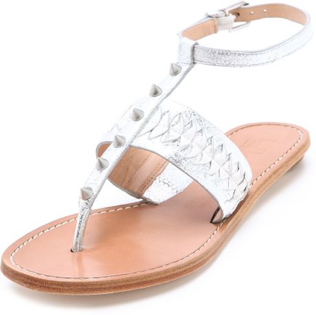 Belle By Sigerson Morrison Rollie Studded Flat Sandals in Silver ...