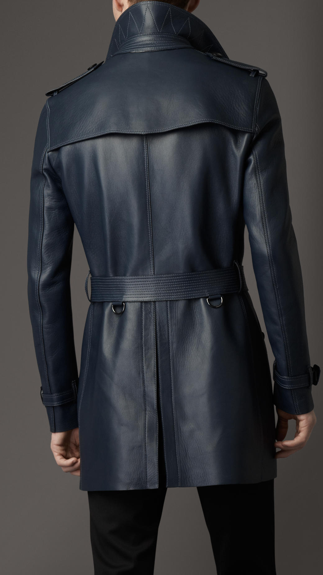 Burberry Midlength Lambskin Leather Trench Coat Blue for Men | Lyst