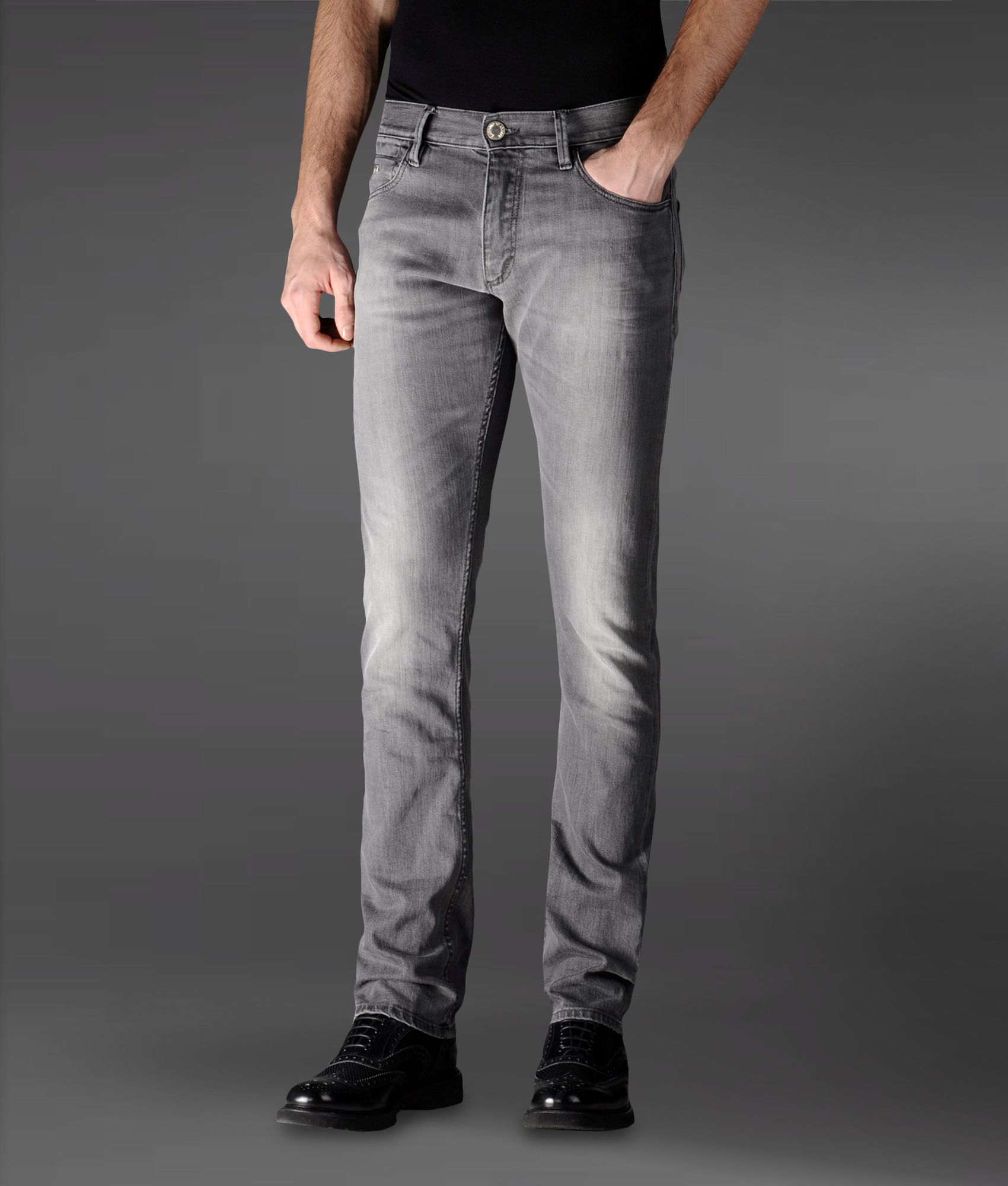 Lyst - Emporio Armani Slim Fit Black Denim Jeans Used Wash in Gray for Men