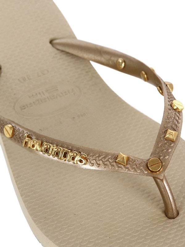 Havaianas Gold Studded Flip Flops in Beige/Gold (Metallic) - Lyst