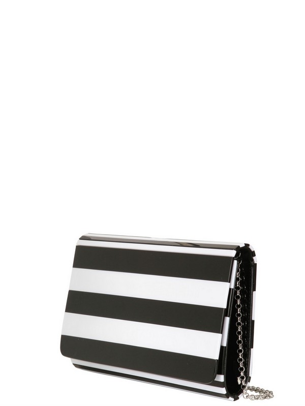 black and white striped clutch bag