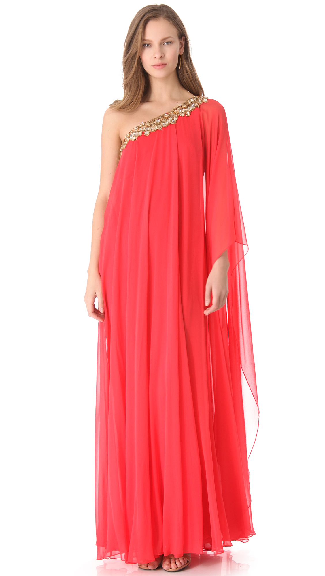 Lyst - Notte By Marchesa One Shoulder Caftan Gown in Red