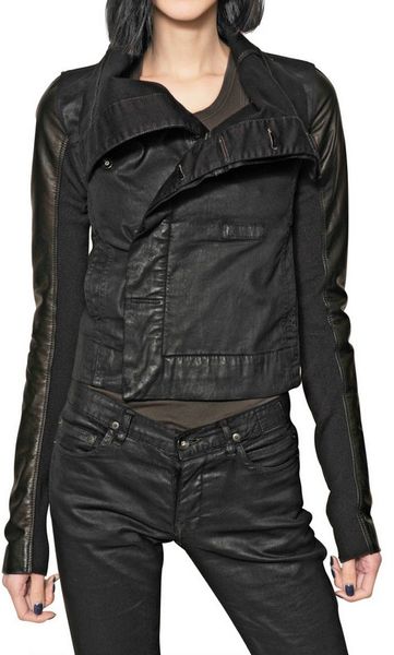 Rick Owens Stretch Waxed Denim and Leather Jacket in Black | Lyst