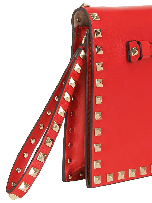 Valentino Stud Leather Clutch in Red - Lyst