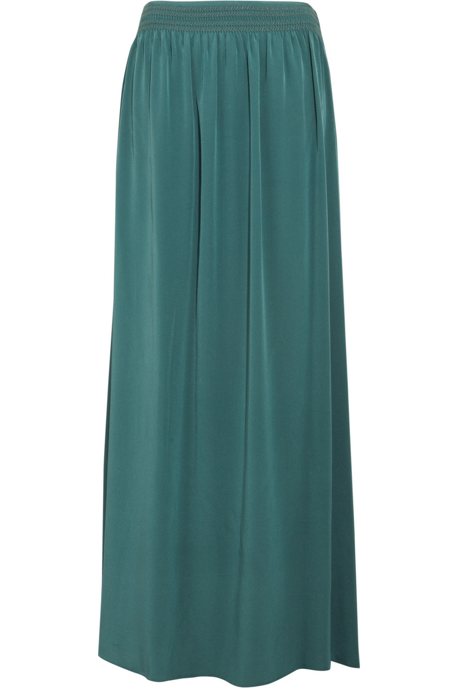 green silk maxi skirt