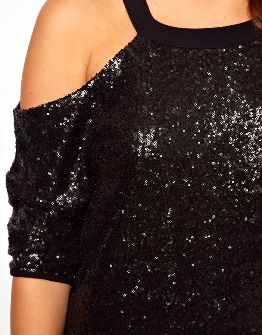 black sequin cold shoulder top