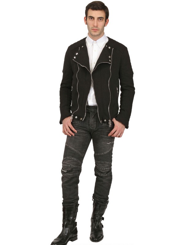 Balmain Cotton Linen Fleece Jacket in Black for Men - Lyst