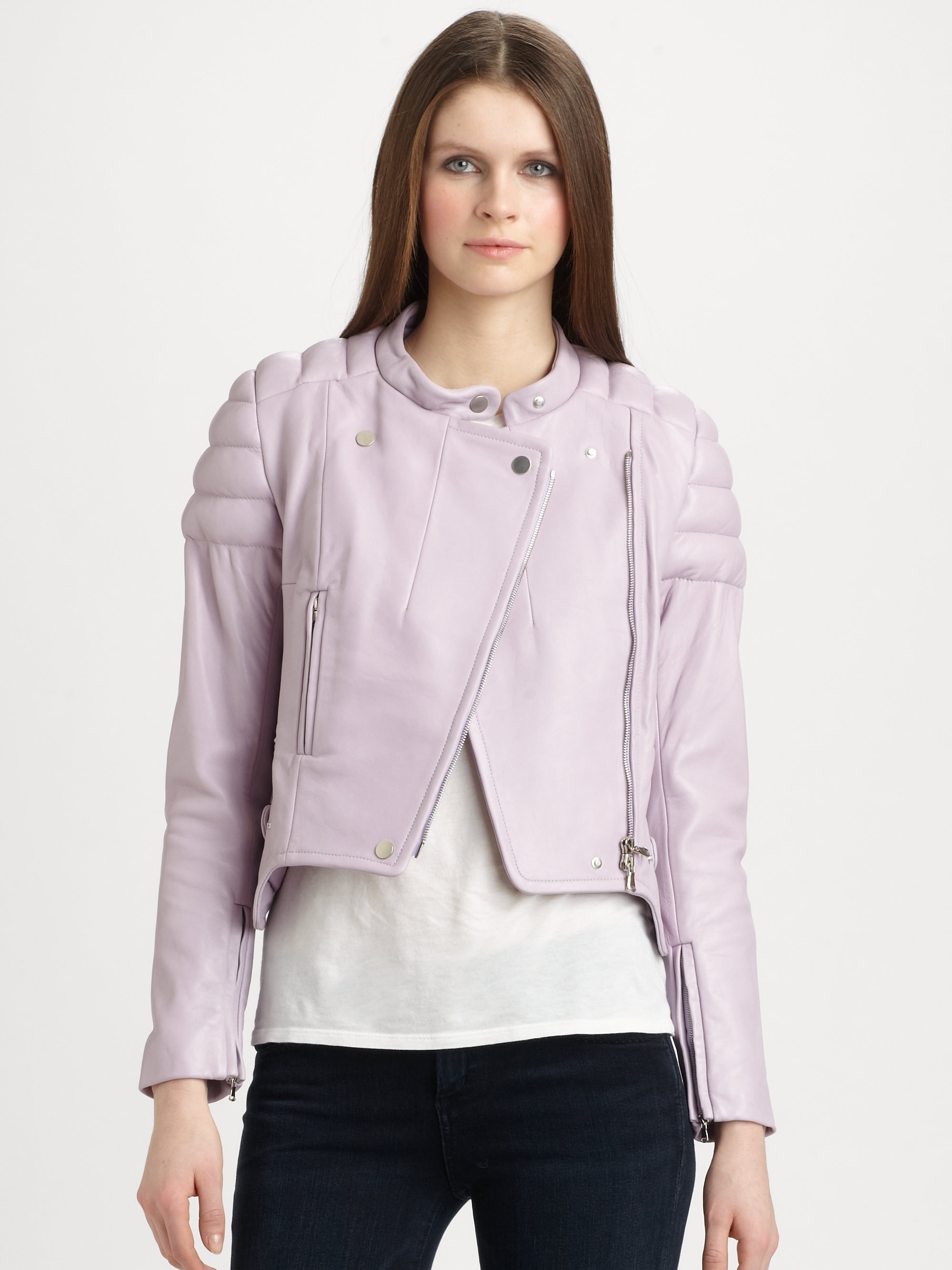 Carven Purple Leather Moto Jacket