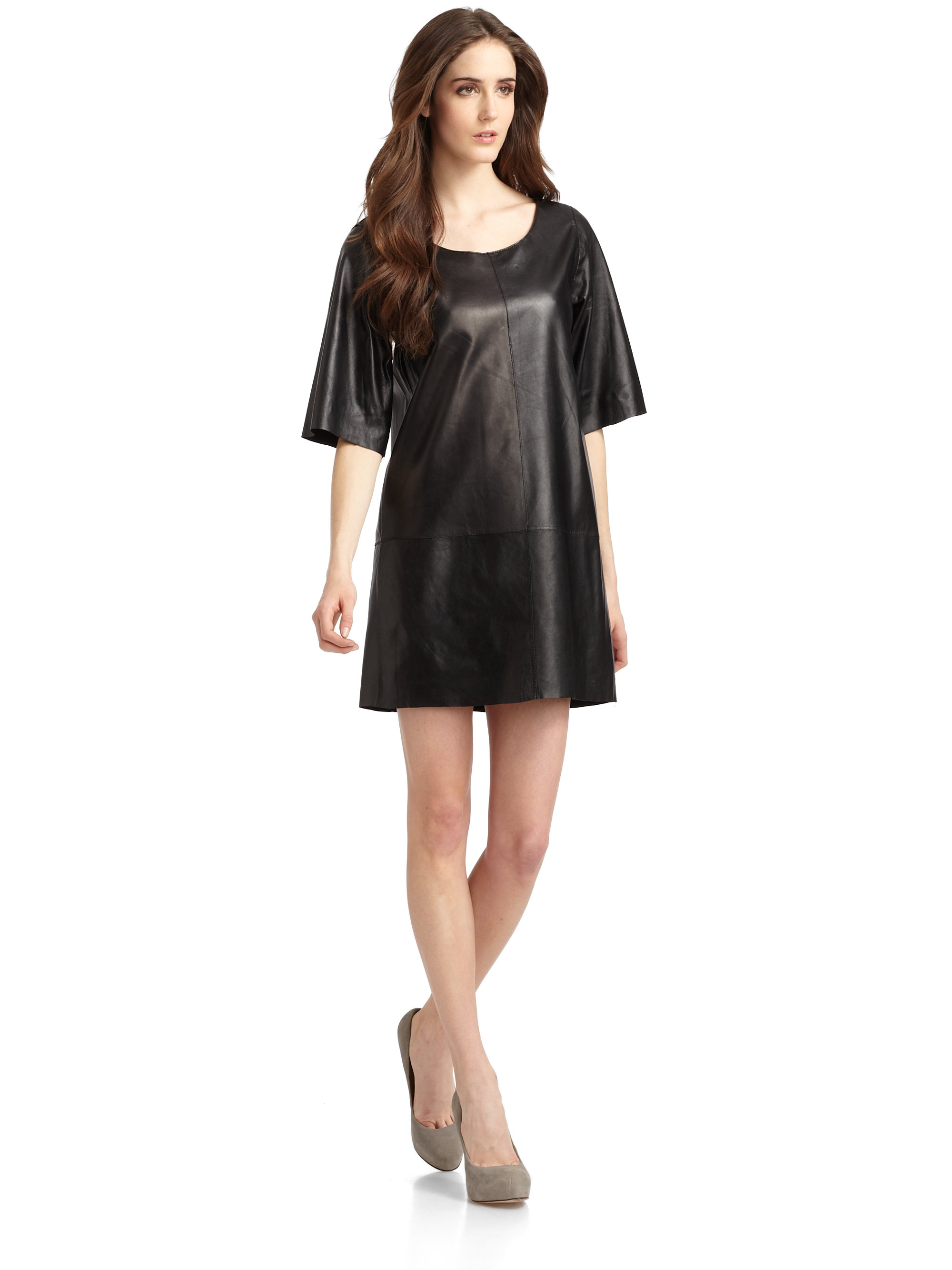 Cynthia rowley Leather Seamed Tunic in Black | Lyst