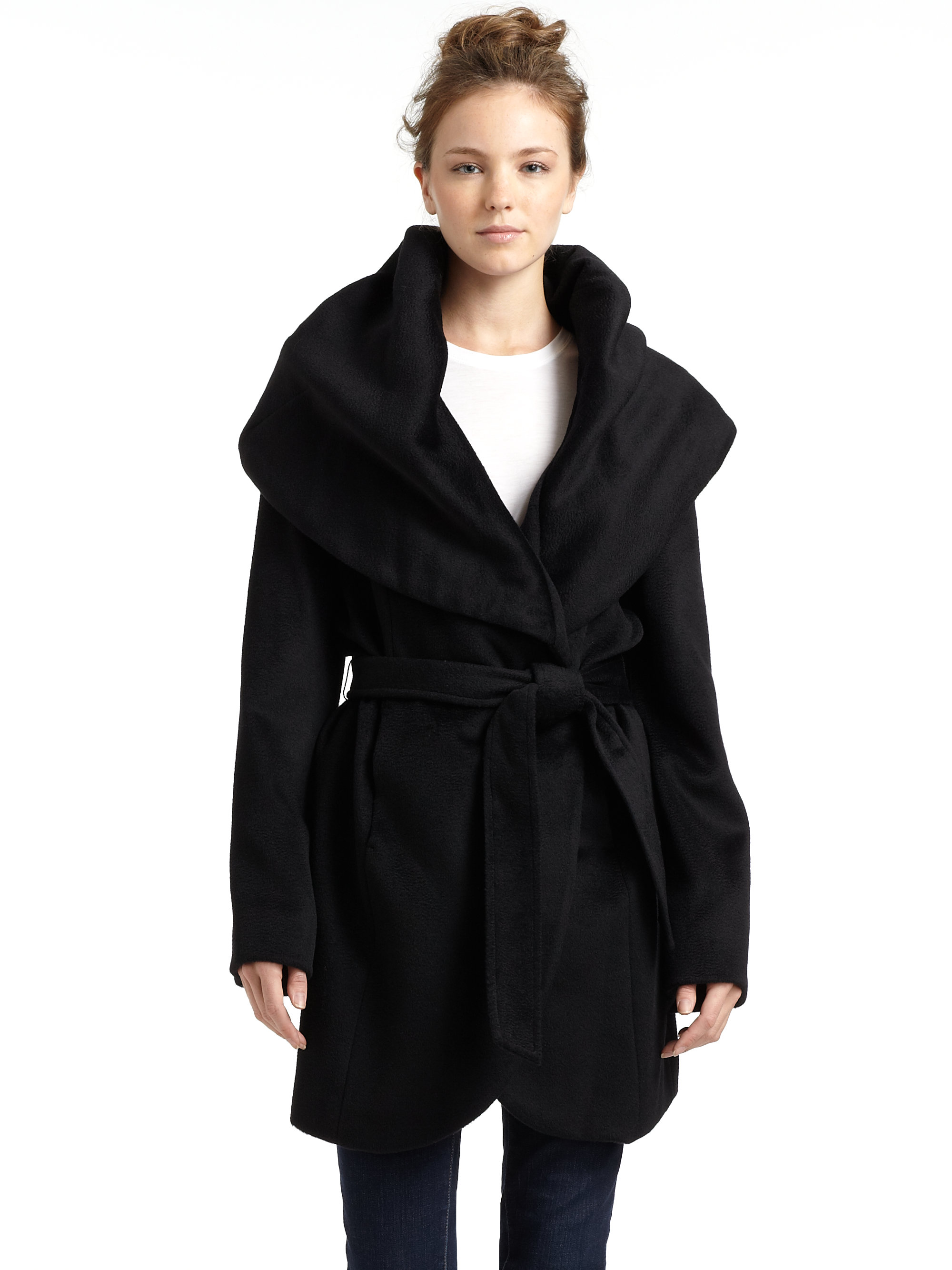 Lyst - Elie tahari Marla Wrap Coat in Black