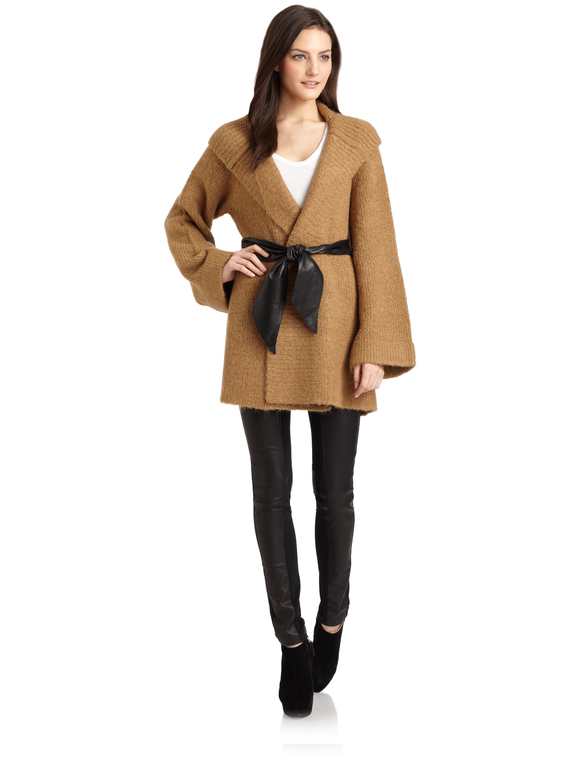 Elizabeth and james Hooded Wrap Cardigan Sweater in Brown | Lyst