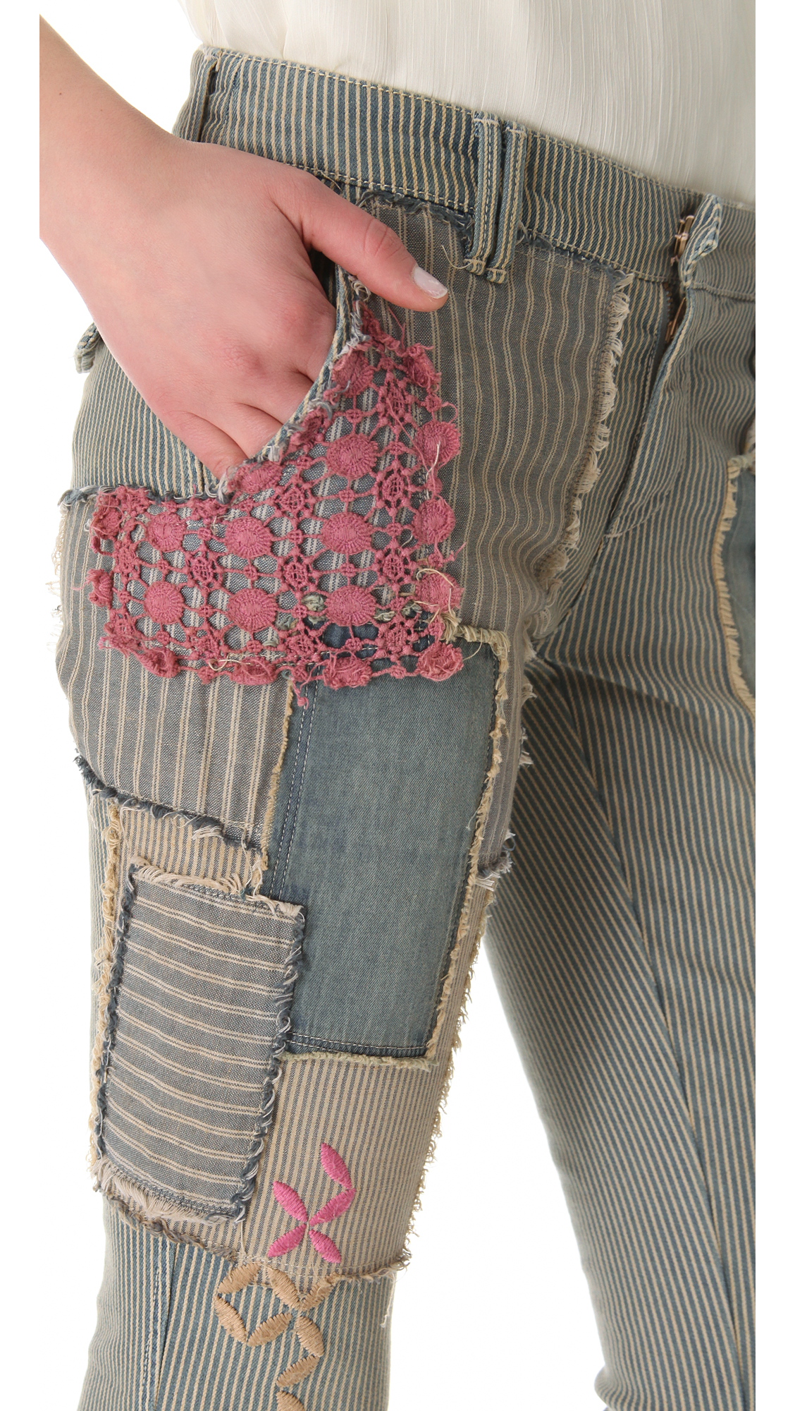 Free People Railroad Patched Pants in Blue (Gray) - Lyst