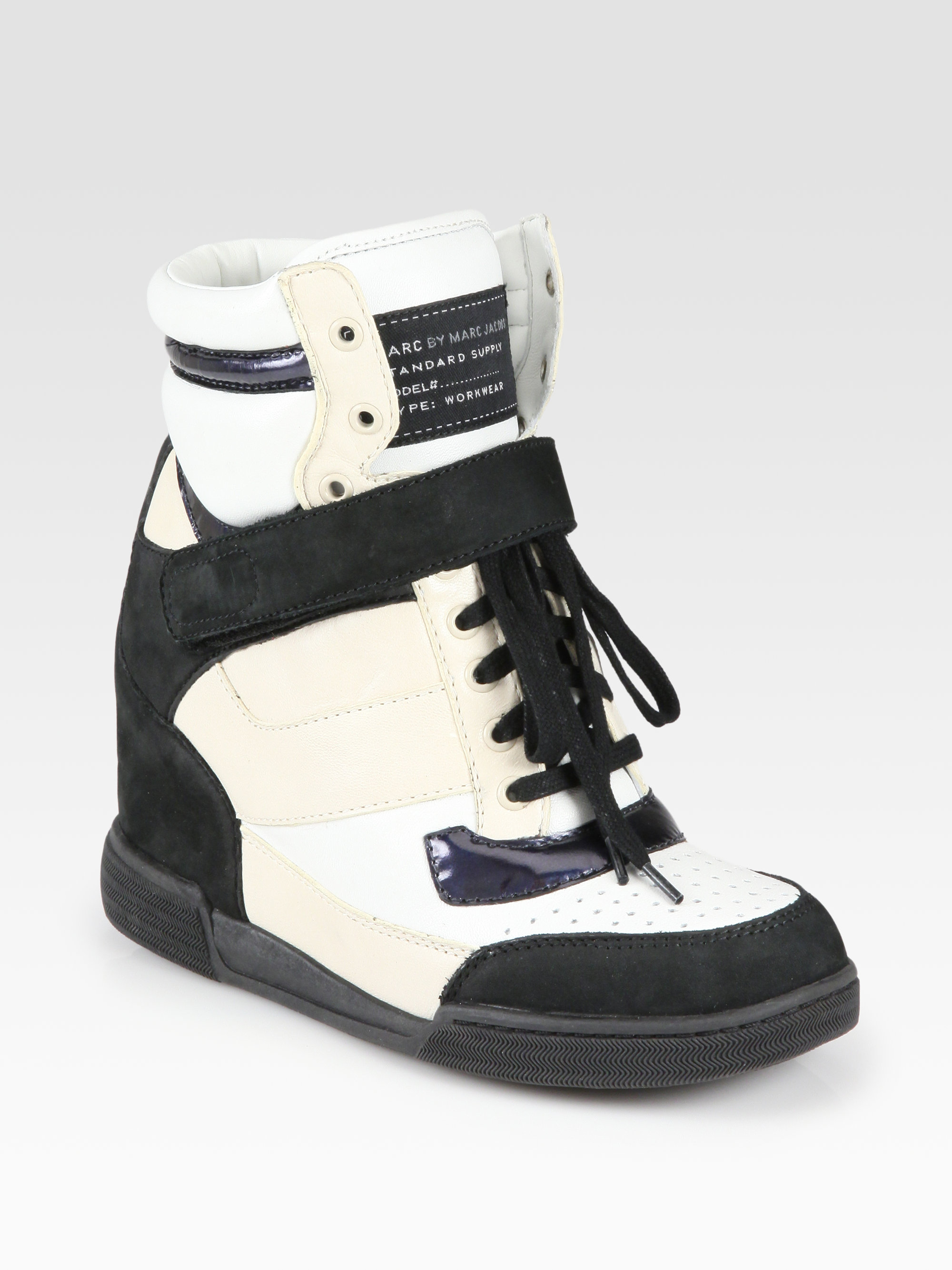 Marc By Marc Jacobs Leather Suede Wedge Sneakers in Black (white-black ...