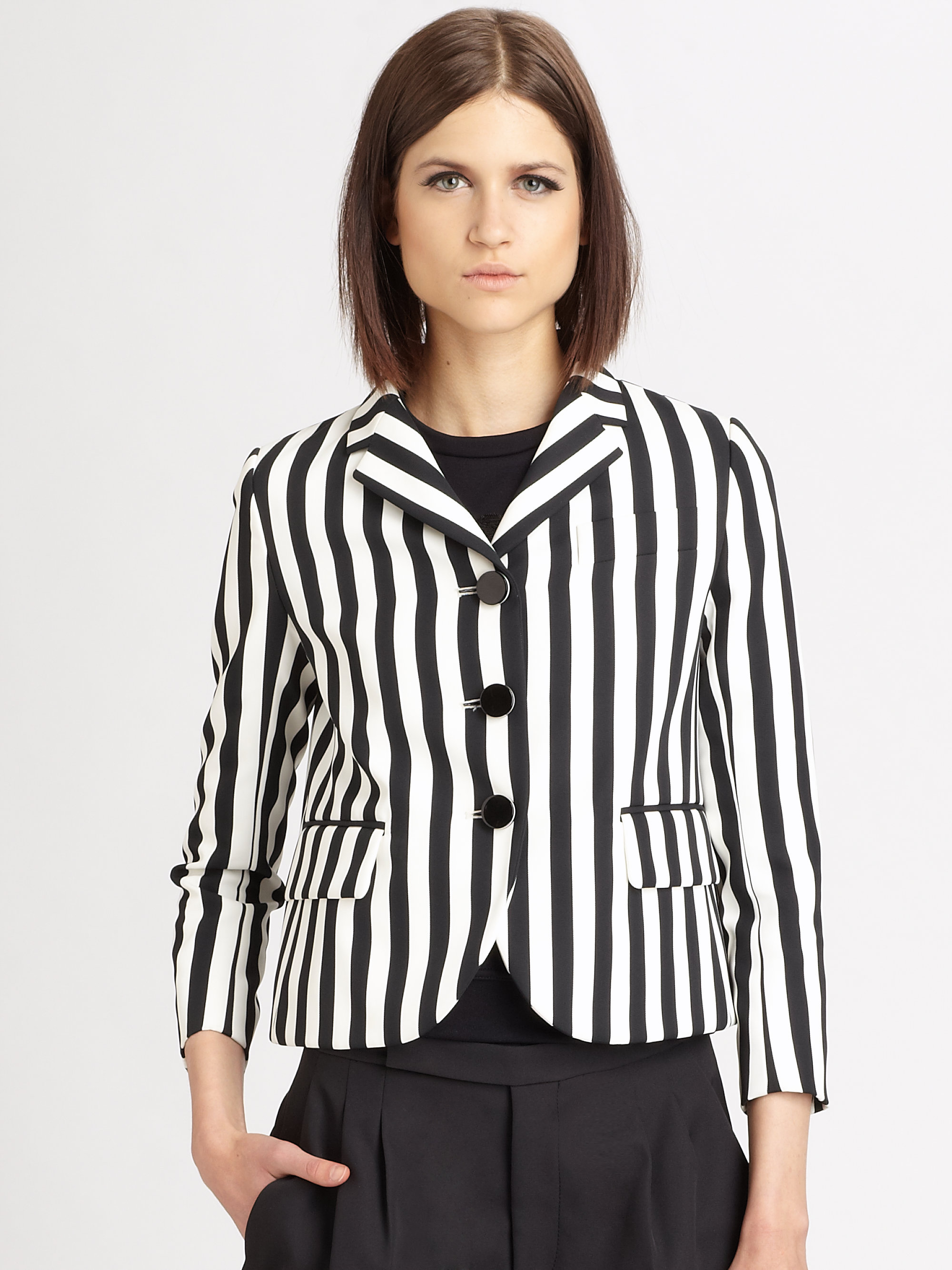 Marc Jacobs Striped Three Button Jacket in Black (White) Lyst