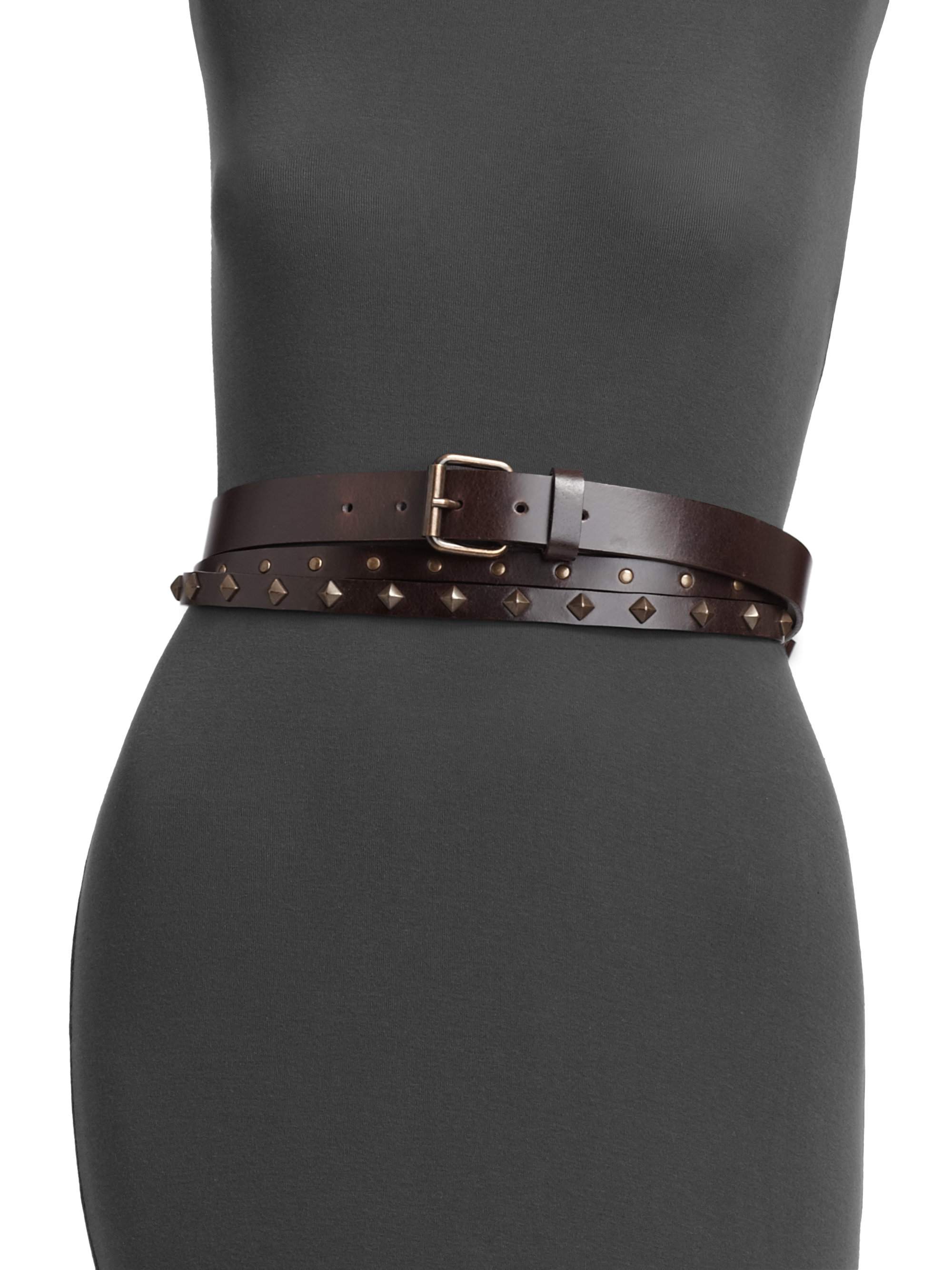 Max Mara Studded Leather Wrap Belt in Brown - Lyst