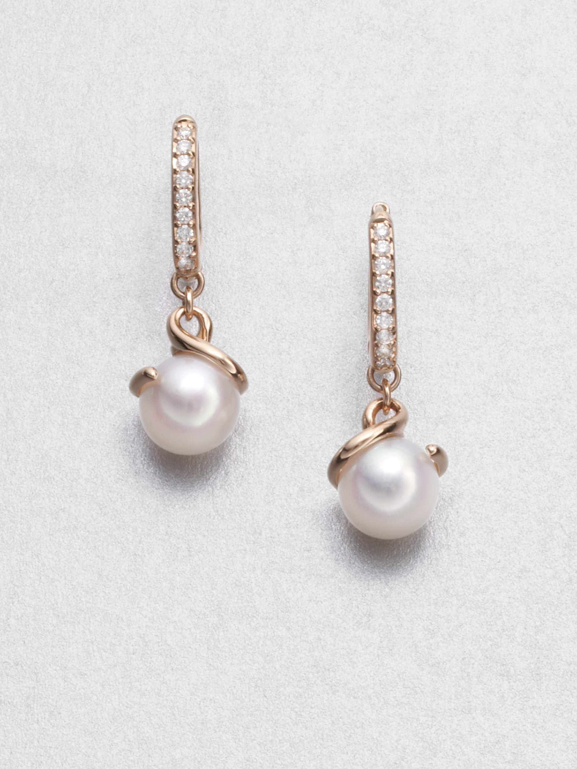 Mikimoto Twist 7Mm White Cultured Akoya Pearl, Diamond & 18K Rose Gold ...