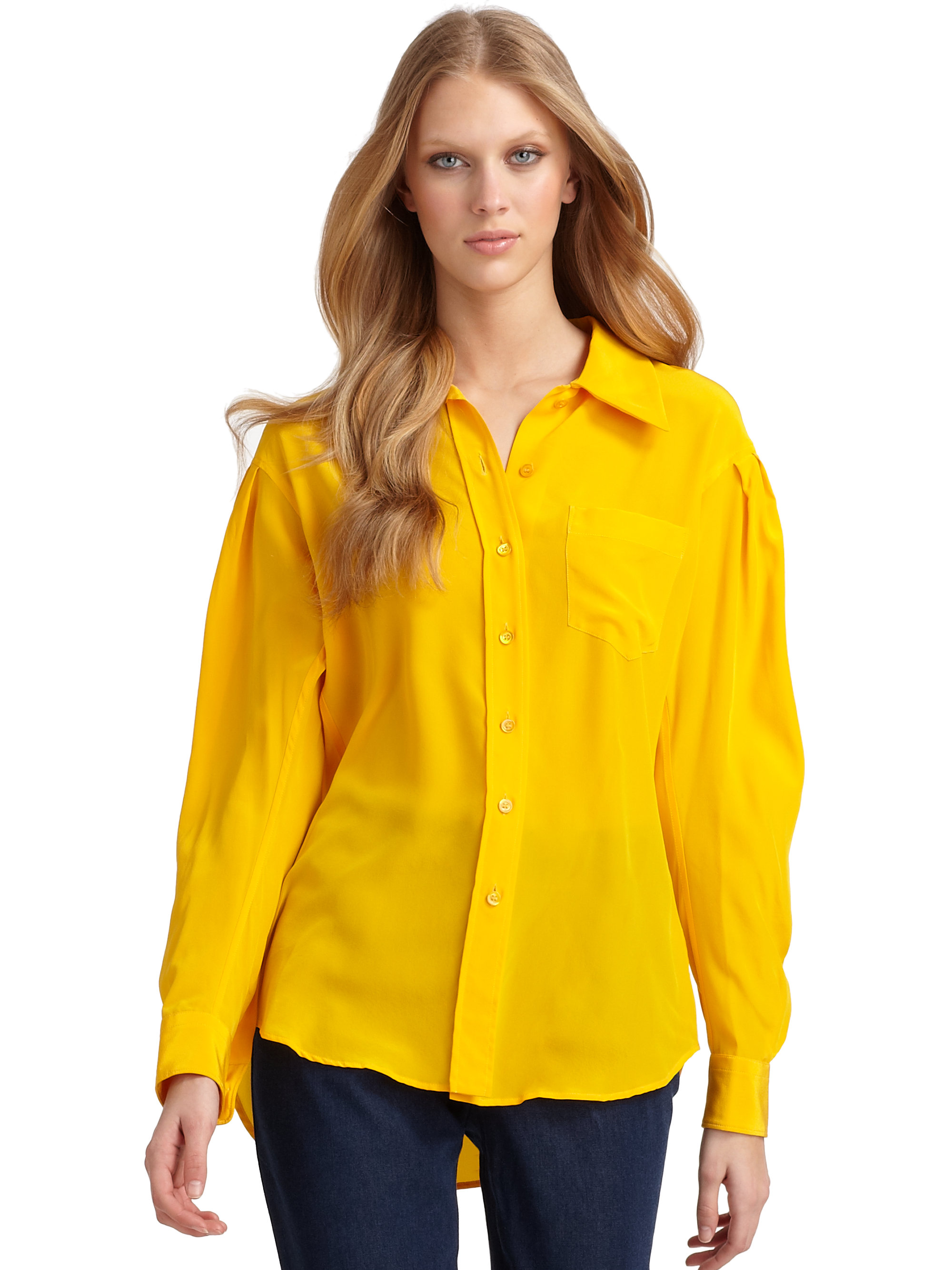 yellow button down blouse