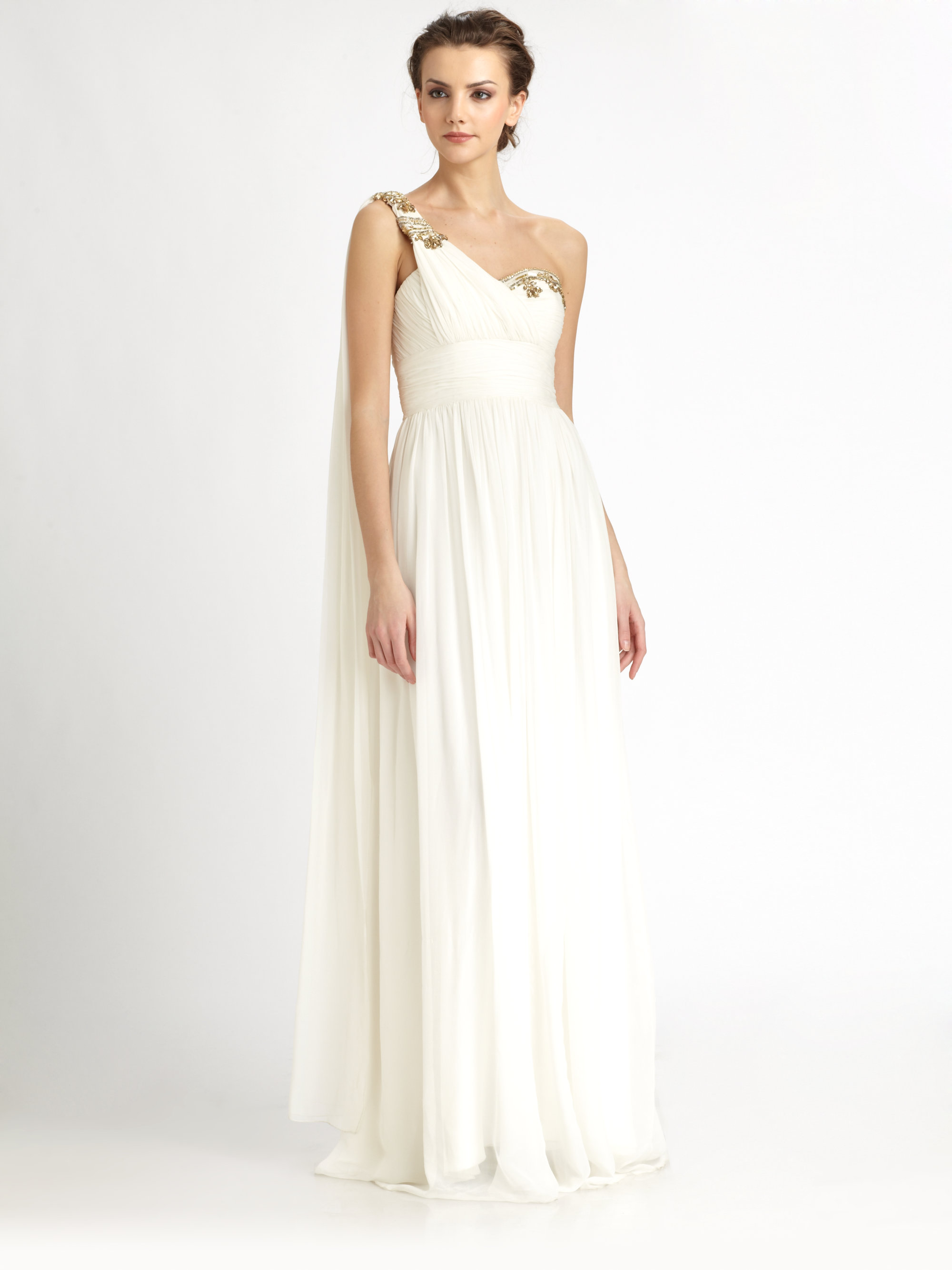 Marchesa notte Asymmetrical Silk Chiffon Gown in White - Lyst