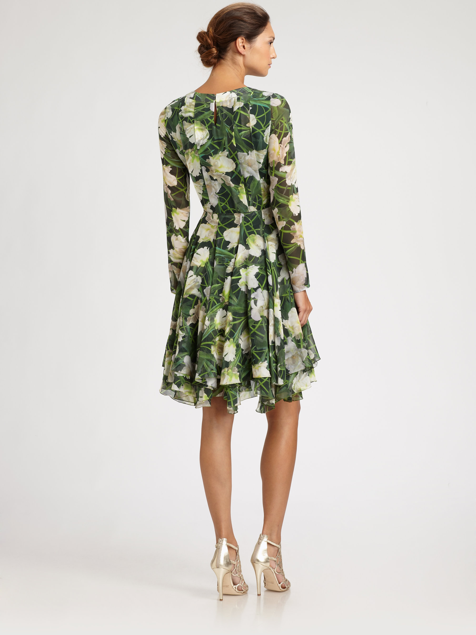 Green Silk Floral Dress on Sale, UP TO ...