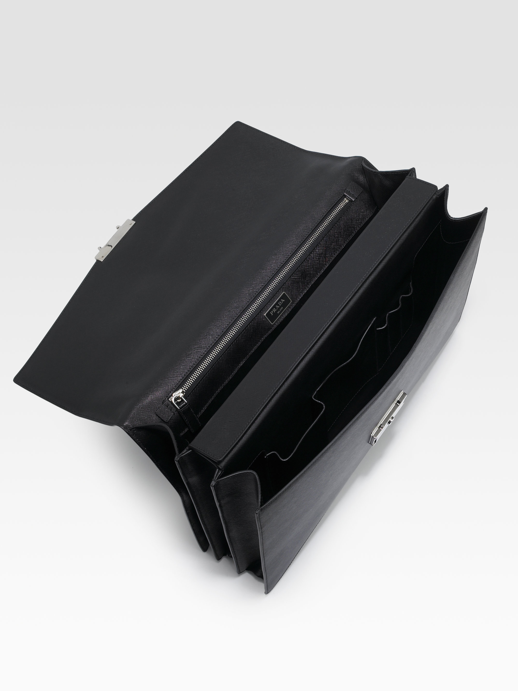Prada Saffiano Leather Briefcase in Black for Men - Lyst