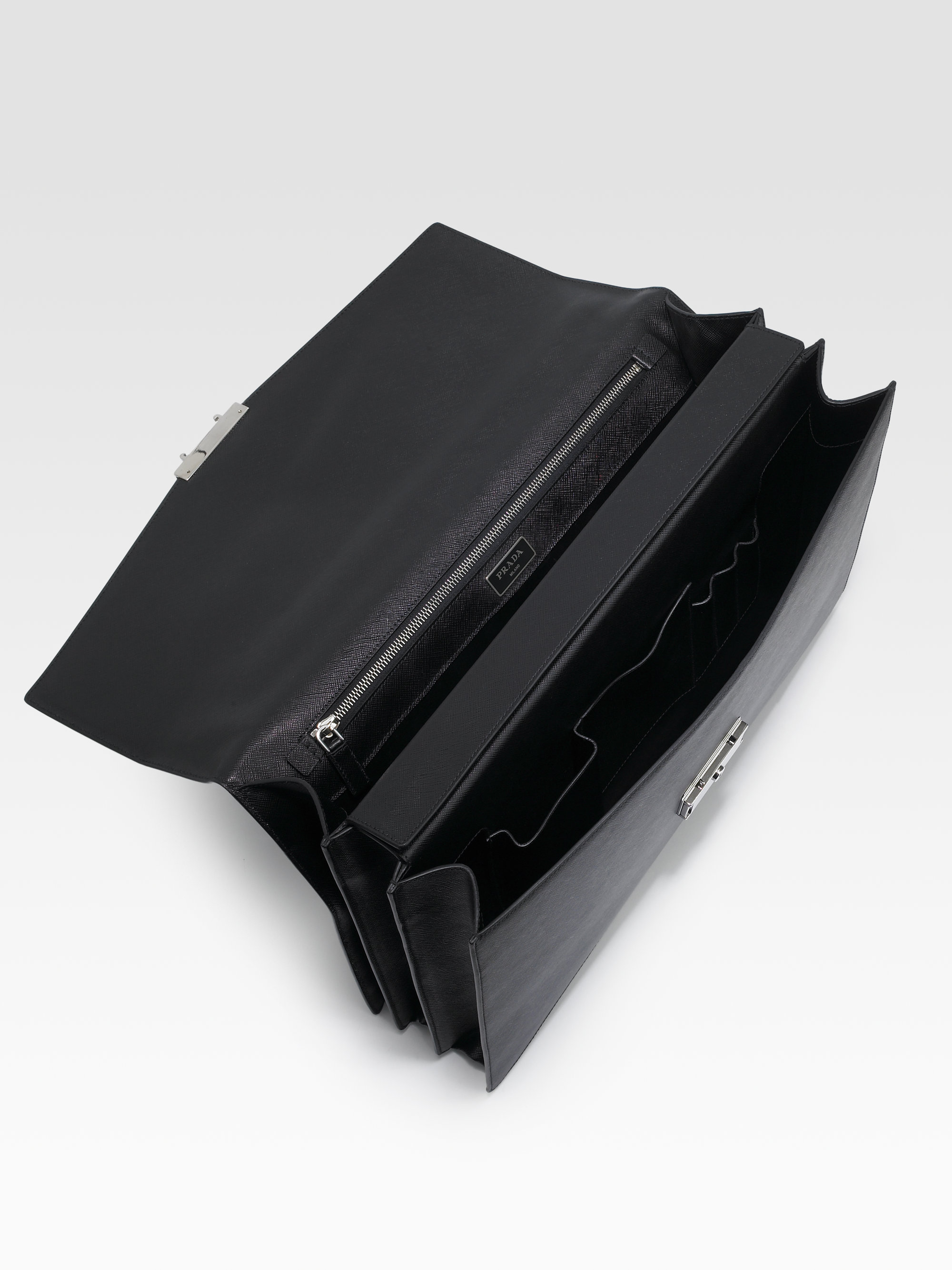 Prada Saffiano Leather Briefcase in Black for Men | Lyst  