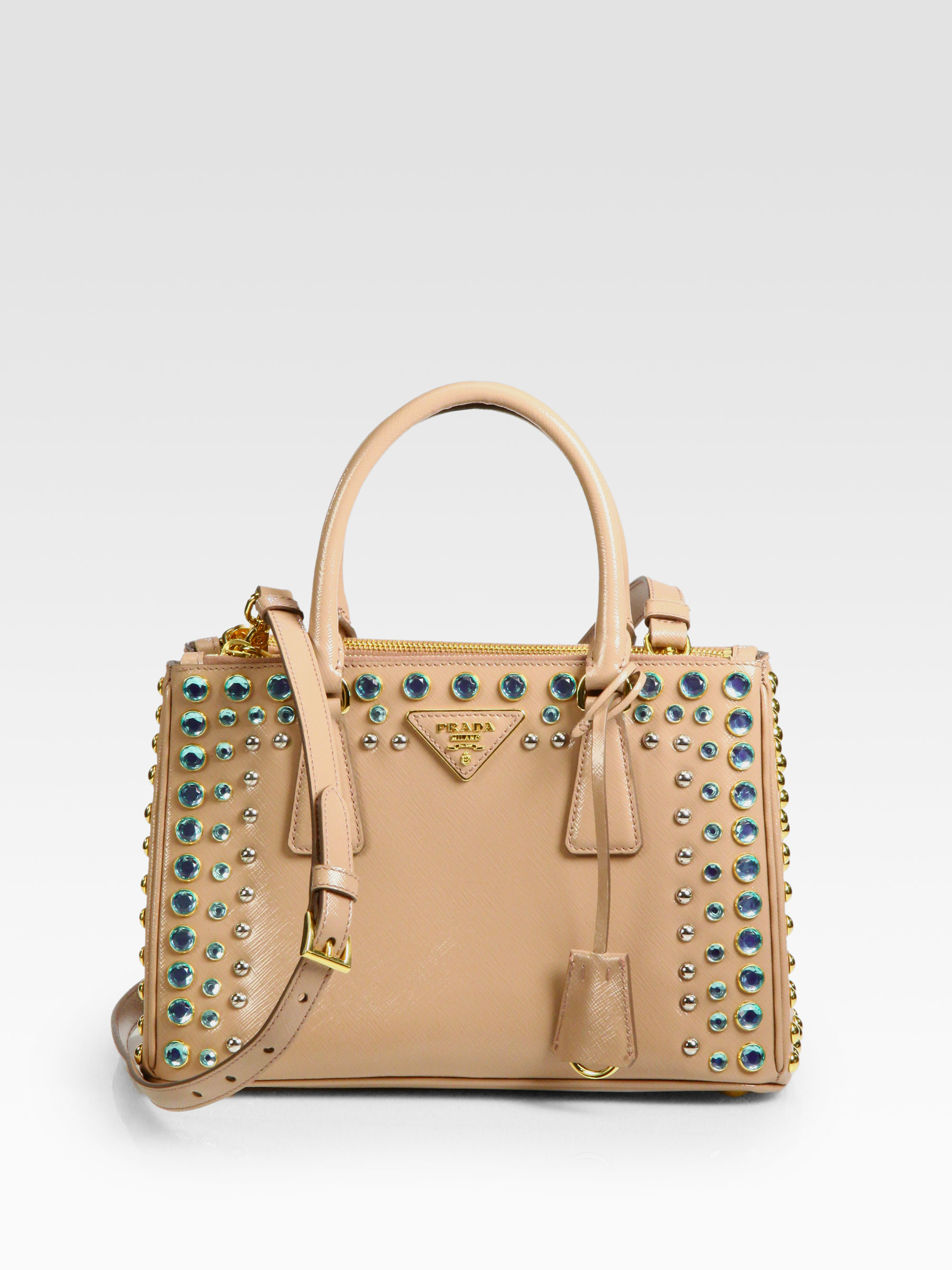 latest prada bag - Prada Saffiano Vernice Studded Gardner Tote in Beige (cammeo-blush ...