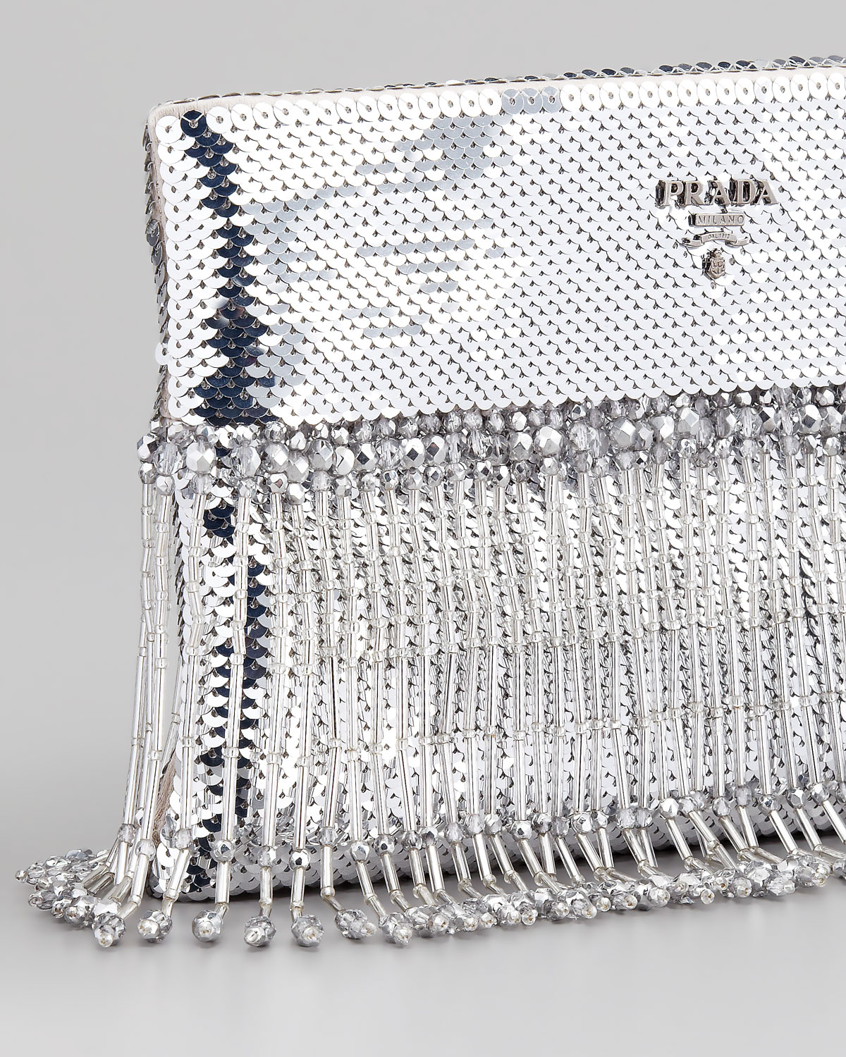 Prada Beaded Flat Clutch Bag in Silver | Lyst  