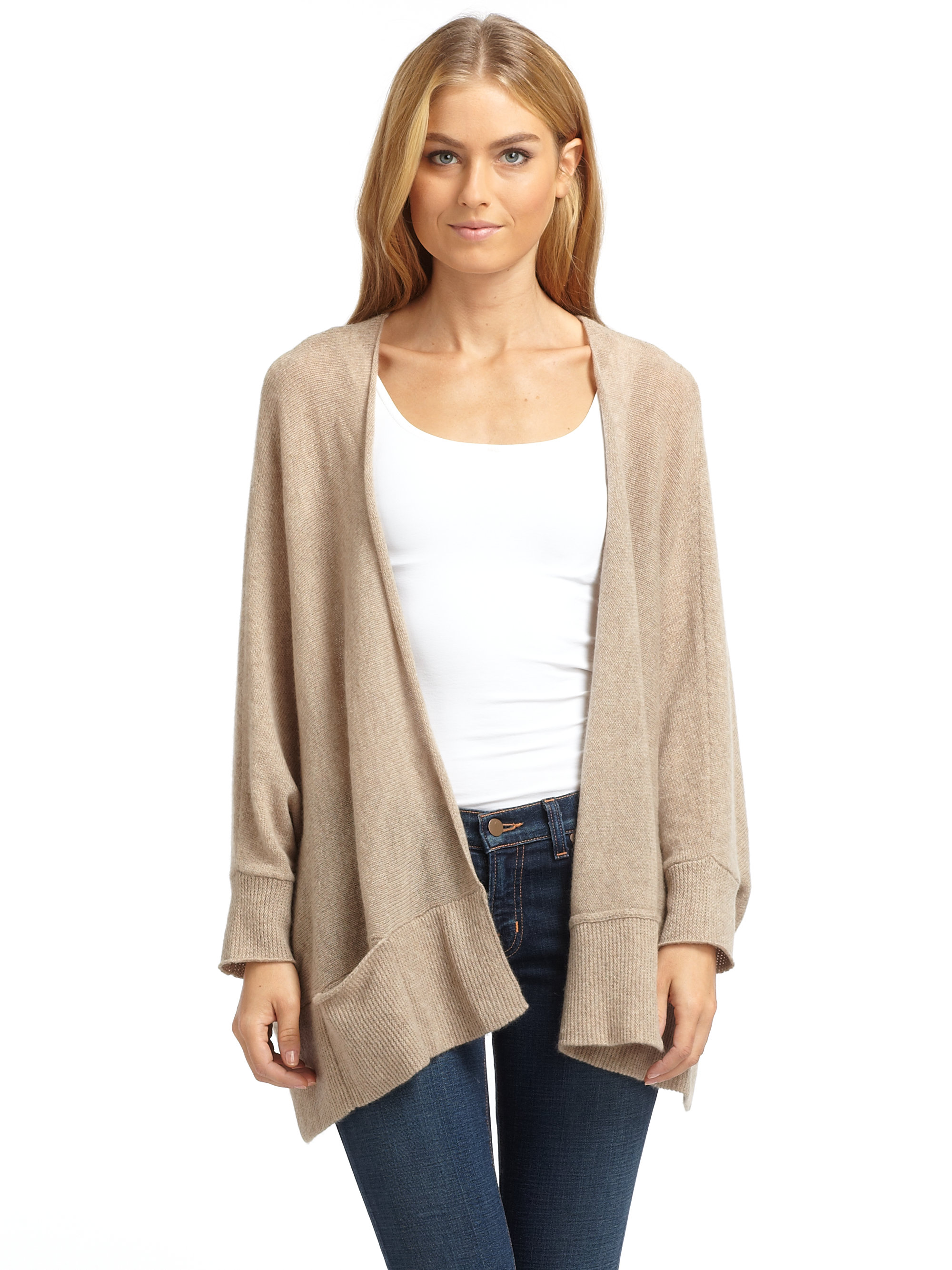 Qi new york Adele Cashmere Cocoon Cardigan in Beige (natural) | Lyst