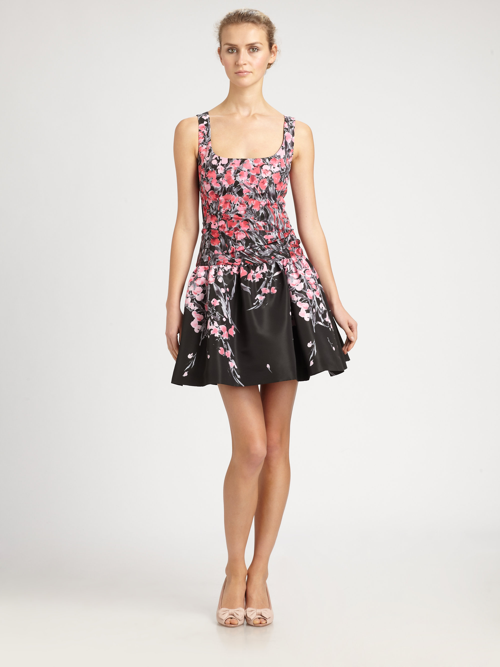 Lyst Red Valentino Printed Dropped Waist Dress In Black 0893