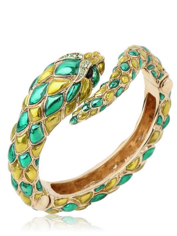 Roberto Cavalli Snake Swarovski Metal Bracelet in Green (gold/green) | Lyst