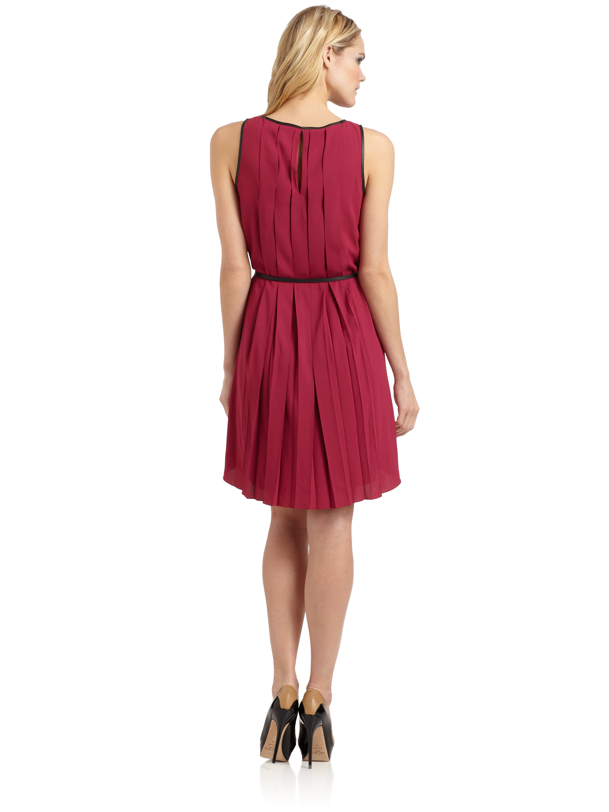 Lyst - Sachin & Babi Varna Pleated Leather Trim Dress in Red
