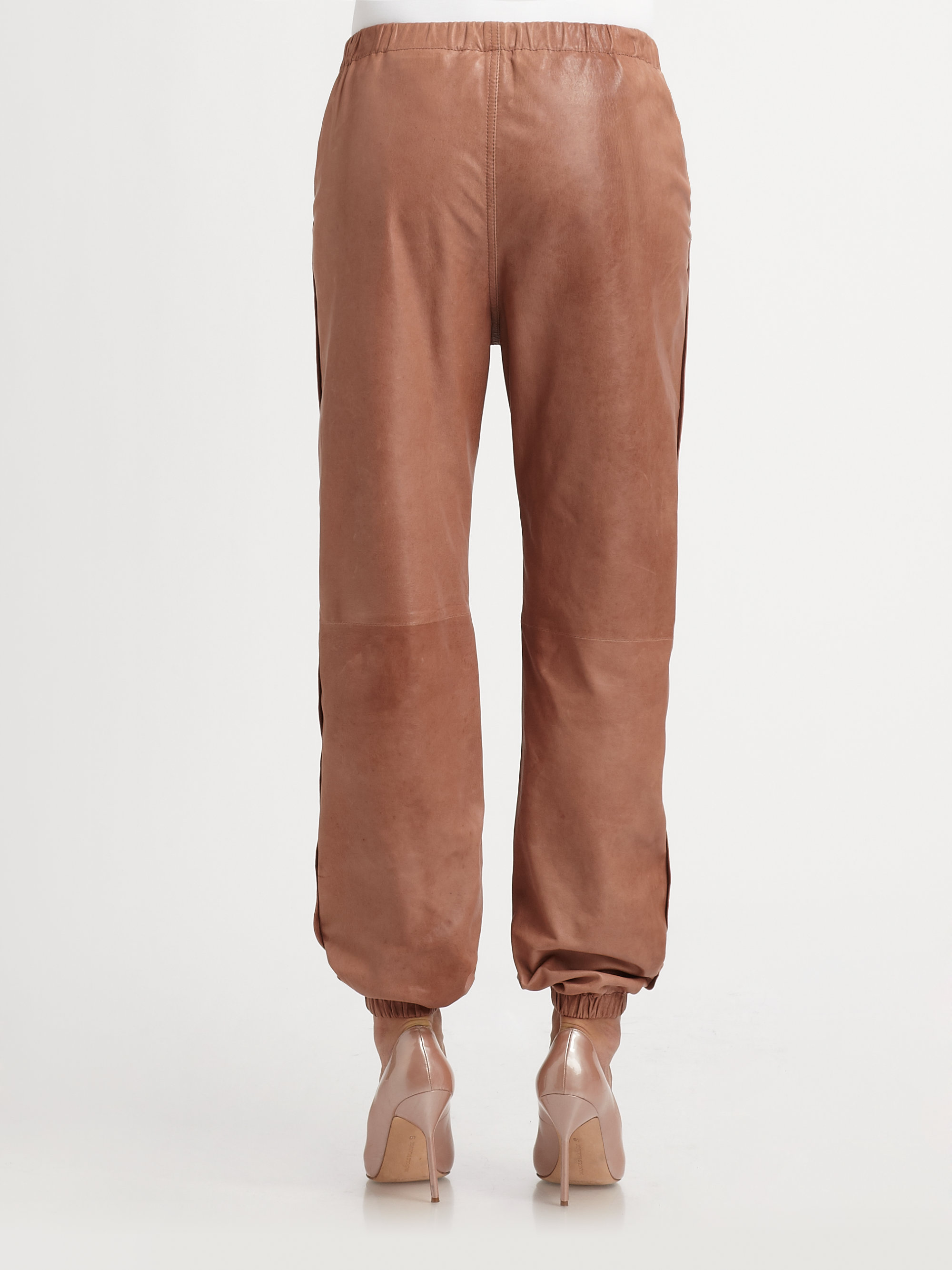 See By Chloé Leather Jogging Pants in Powder Pink (Brown) - Lyst
