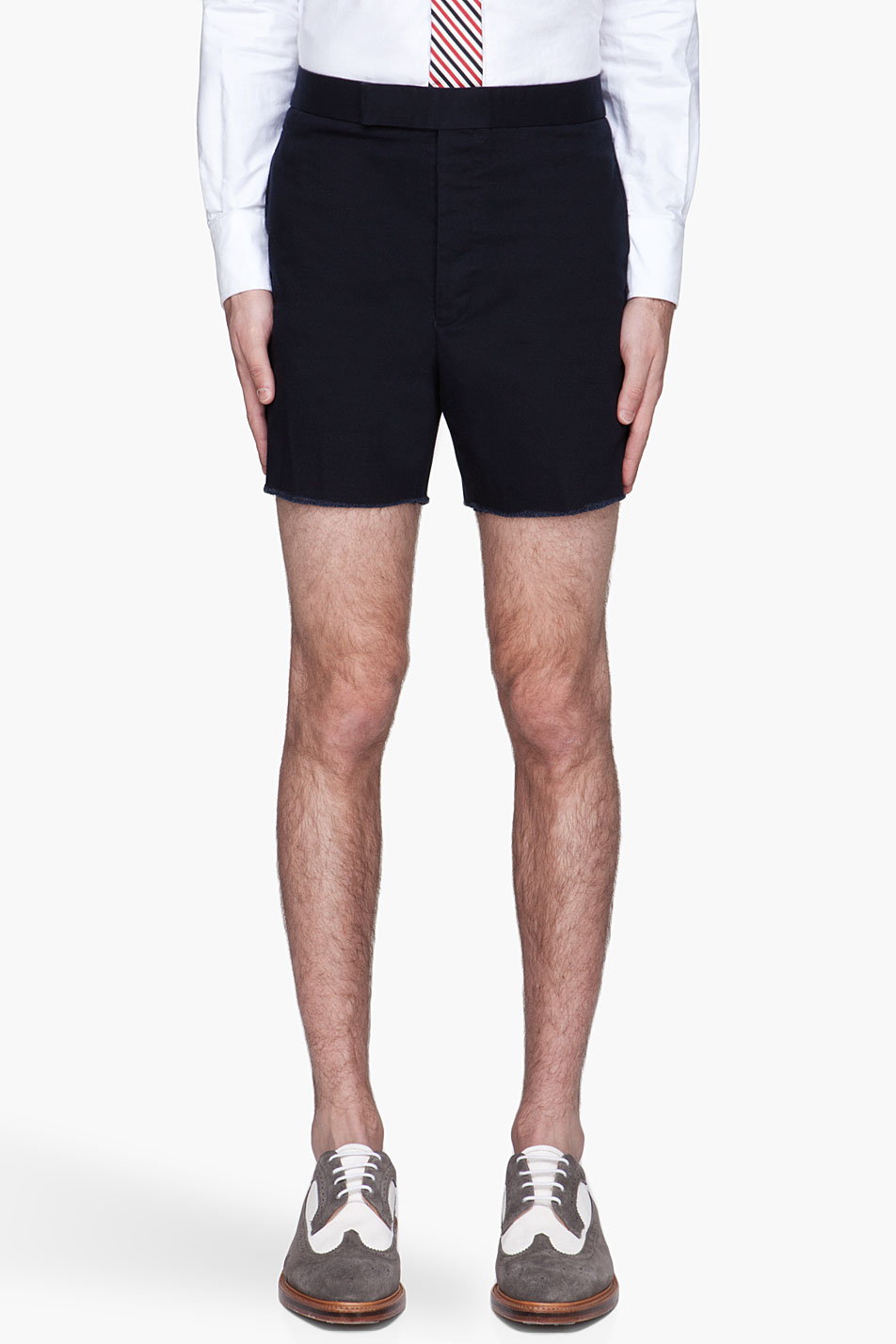 Thom Browne Cut Off Cotton Serge Shorts in Navy (Blue) for Men - Lyst