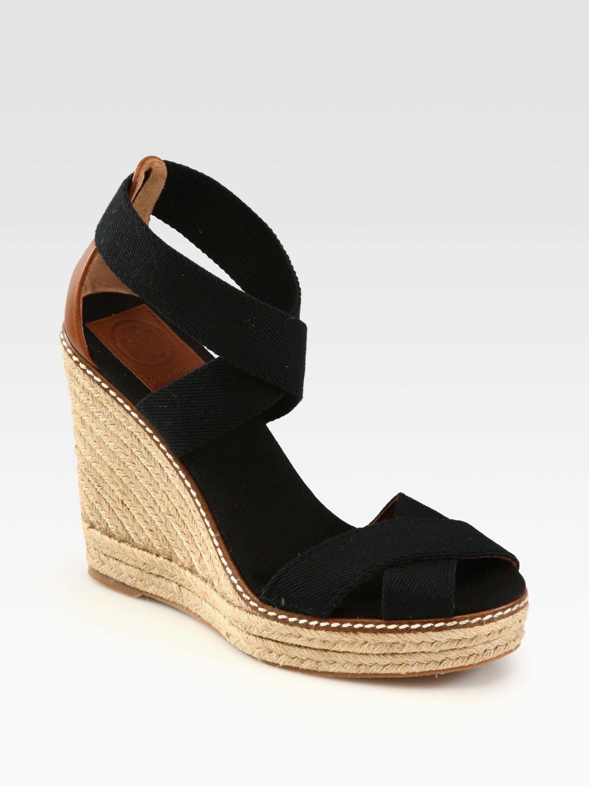 Tory Burch Adonis Canvas Espadrille Wedges in Black | Lyst