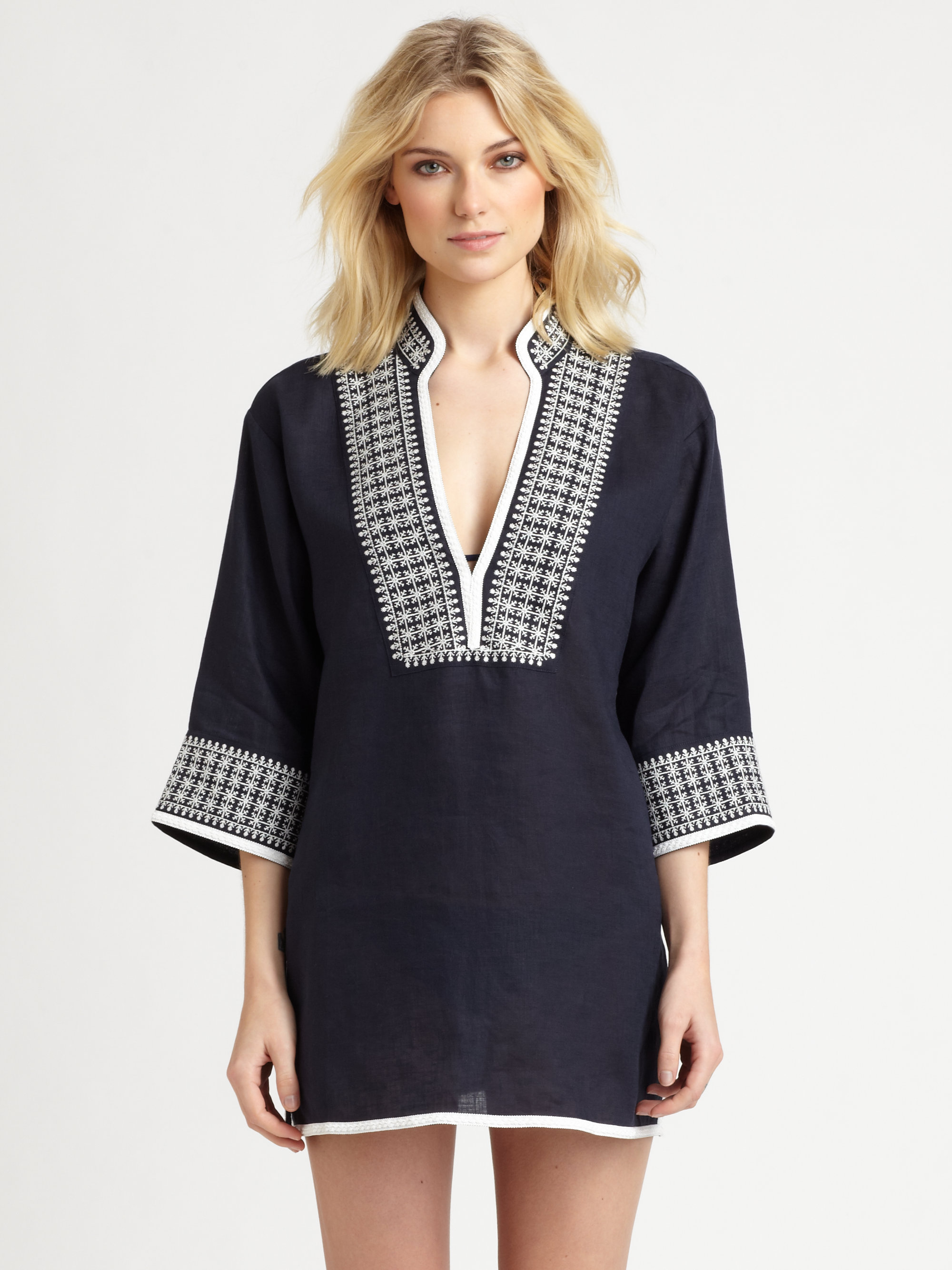 Tory burch Pearl Tunic in Blue (navy) | Lyst