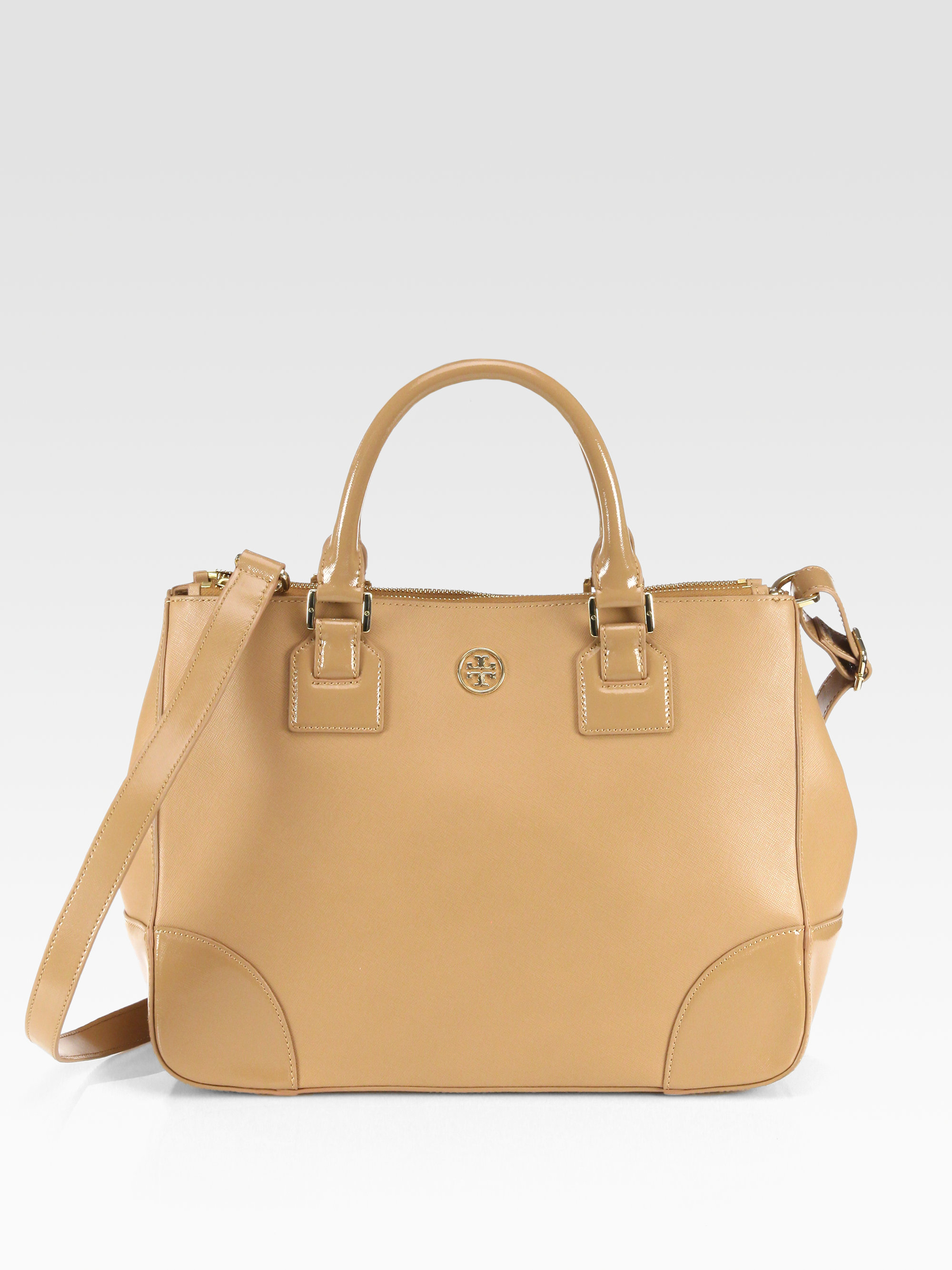 Tory burch Robinson Double Zip Tote in Brown | Lyst