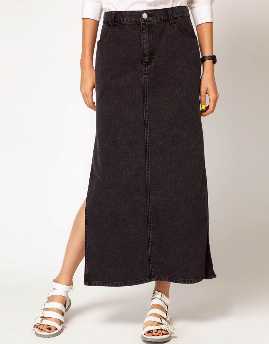 black denim maxi skirt
