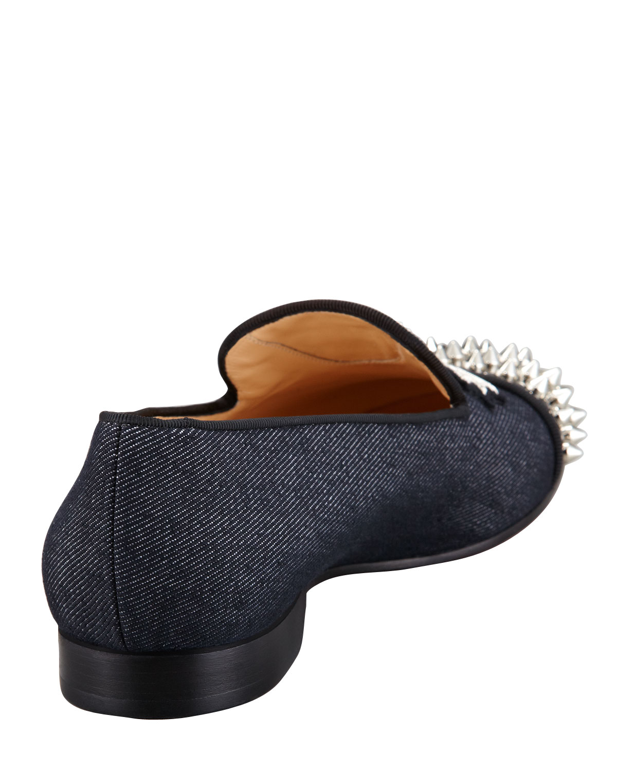 Christian Louboutin Intern Spiked Captoe Denim Red Sole Loafer in Blue - Lyst