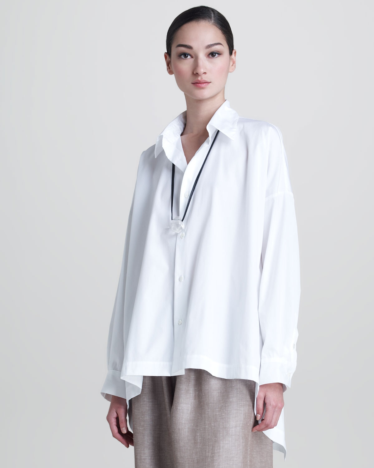 Lyst - Eskandar Asymmetric Long Sleeve Blouse in White