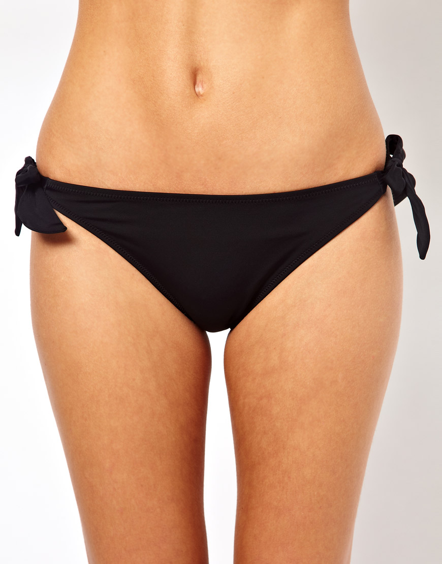 plain black tie side bikini bottoms