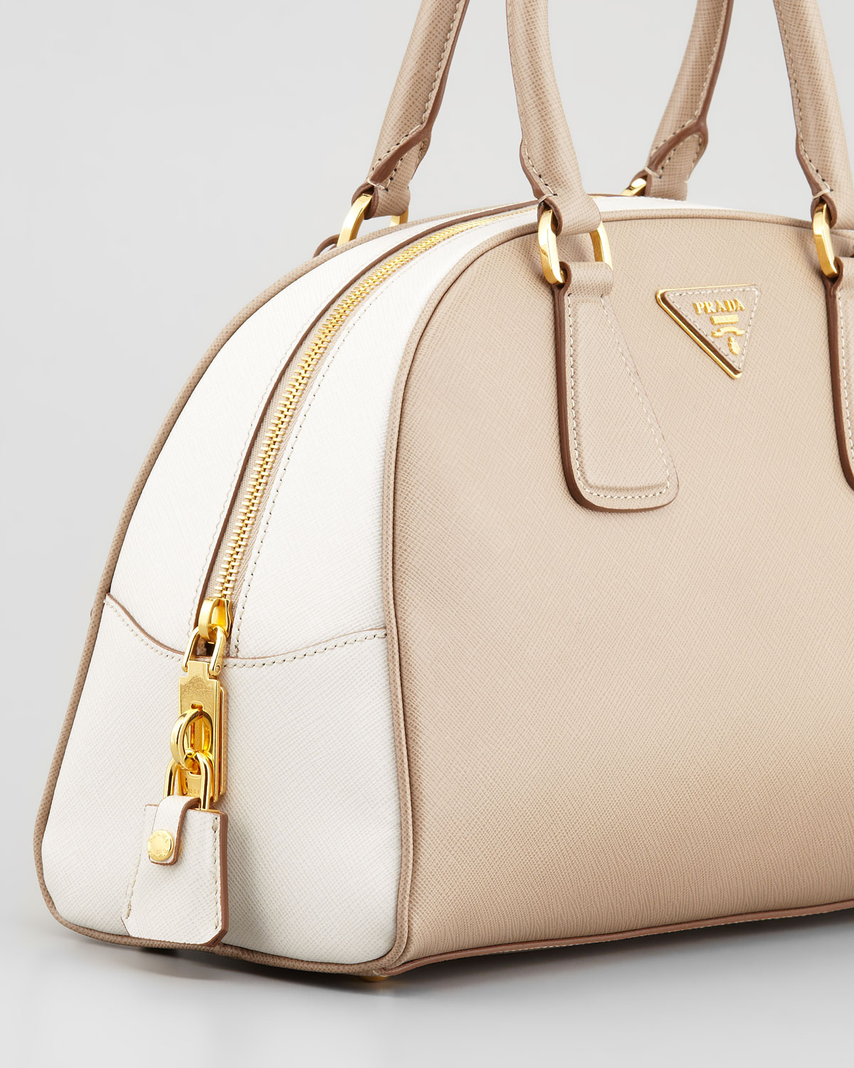 Prada Saffiano Lux Bicolor Bowler Bag in Brown Lyst