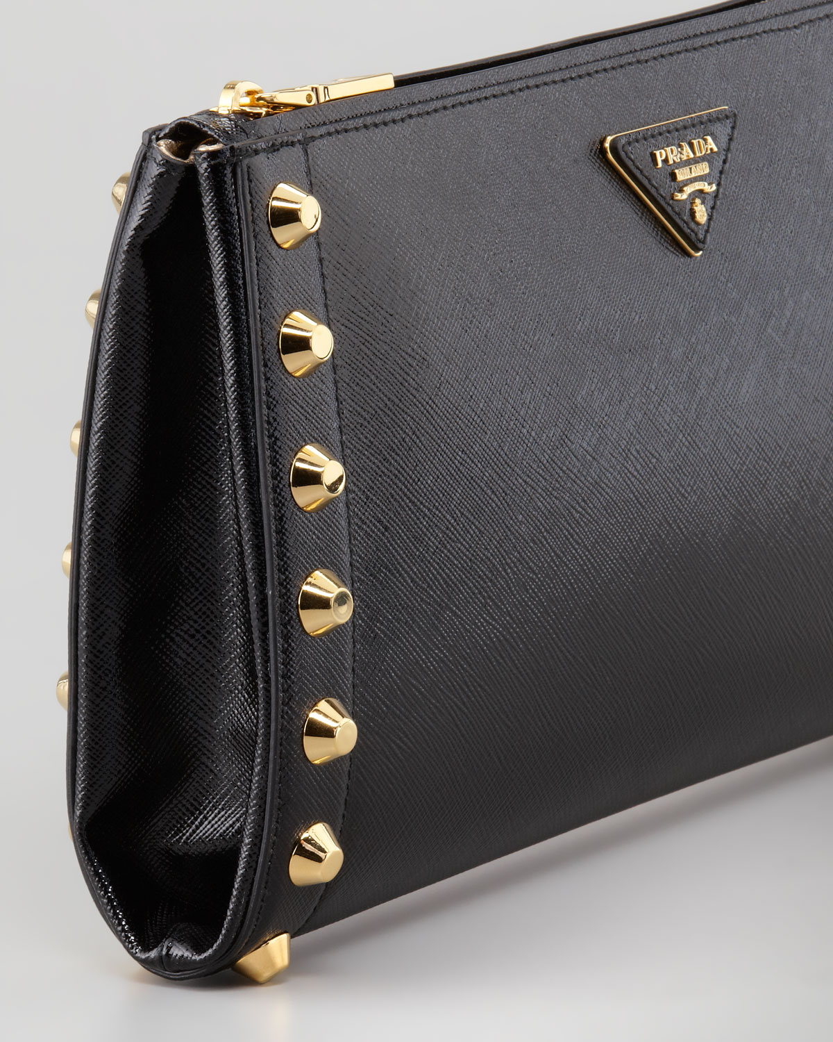 Prada Saffiano Vernice Studded Clutch Nero in Black (nero) | Lyst