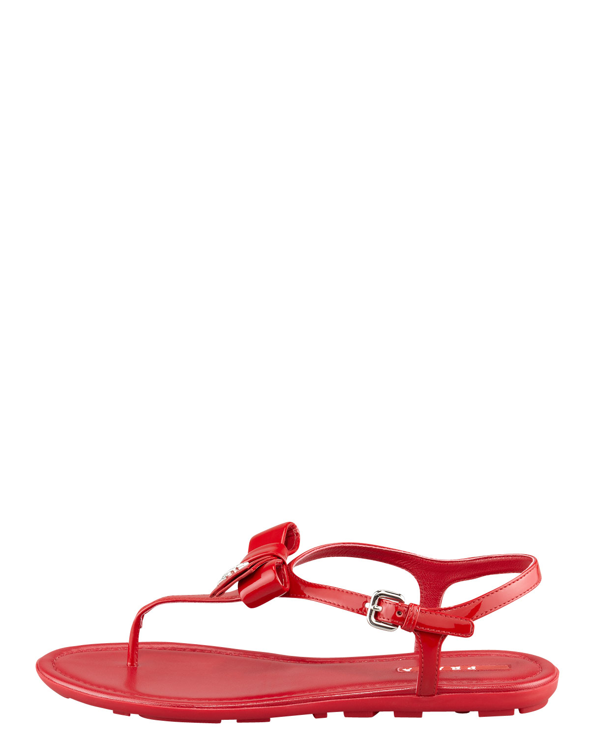 Prada Patent Leather Bow Thong Sandal in Red | Lyst  