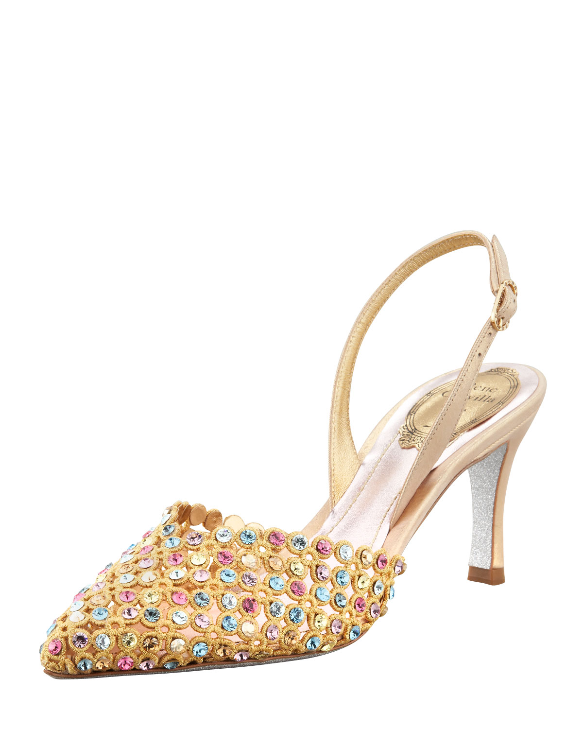 Lyst - Rene Caovilla Embroidered Crystal Slingback in Metallic