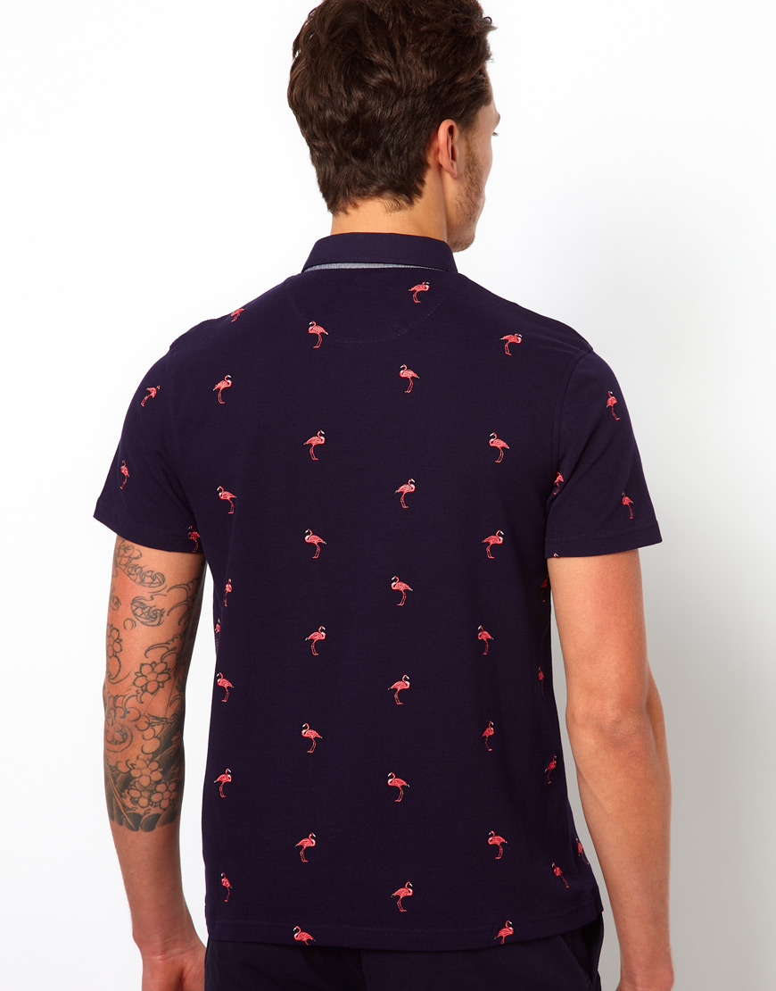 Ted Baker Polo Shirt with Flamingo Print in Blue for Men | Lyst